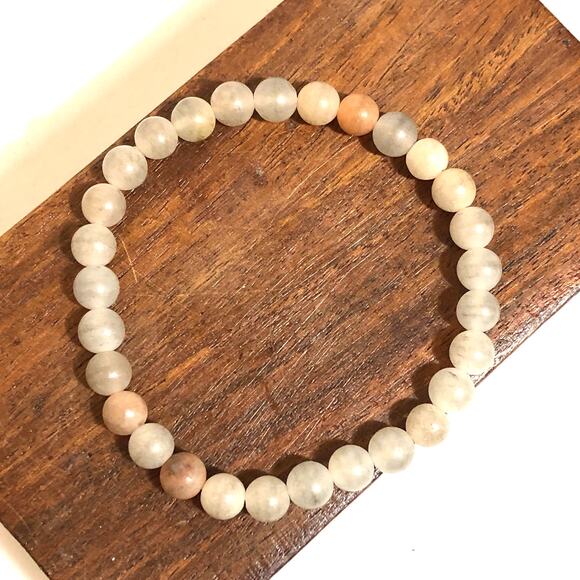 Pink Aventurine Stretch Bracelet Stacking Semi-Precious White Peach Elastic - Picture 5 of 7